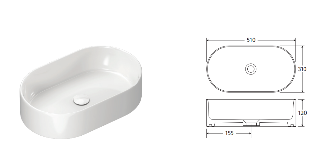 Fienza Aluca Pill Above Counter Basin, Matte White