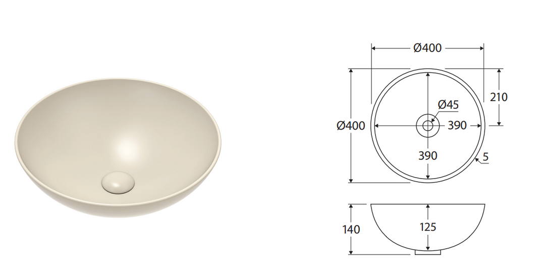 Fienza Aluca Above Counter Basin, Gloss White