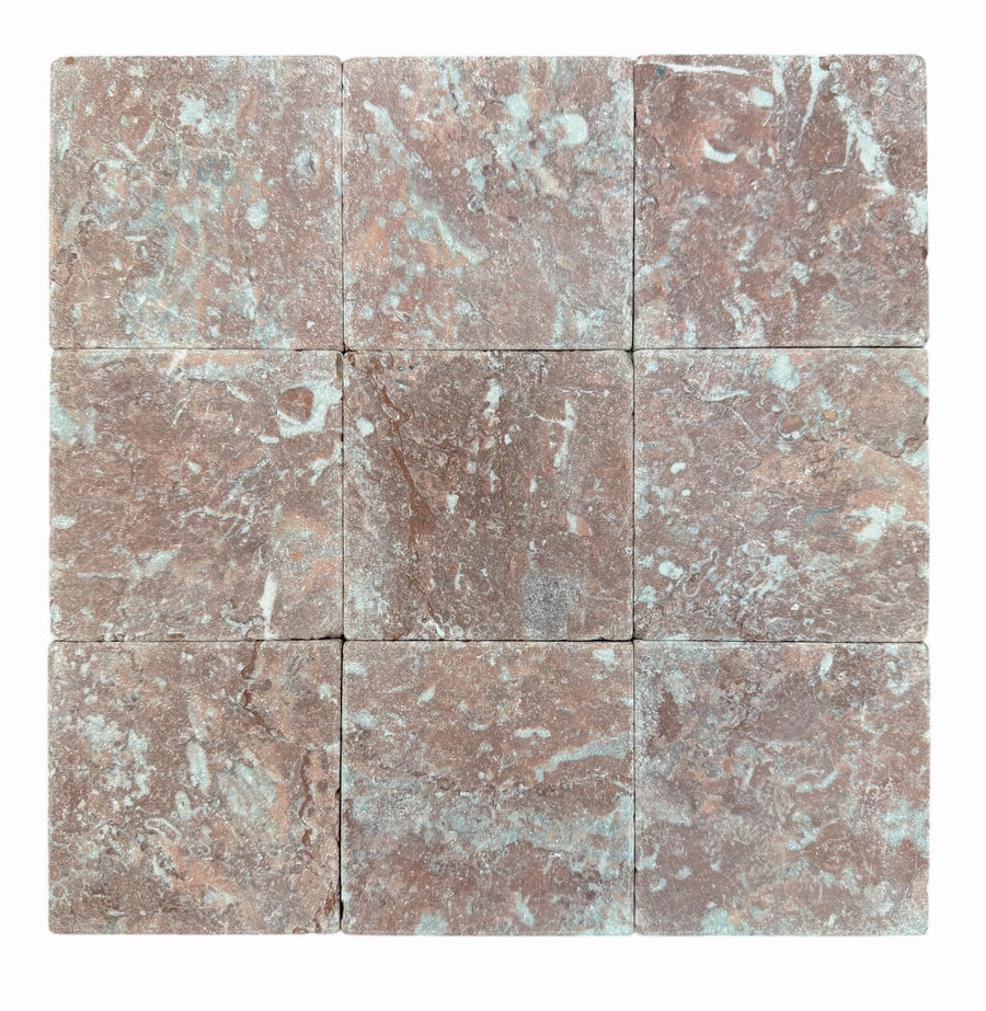 Natural Stone Red Rose Square Tumbled 100x100mm