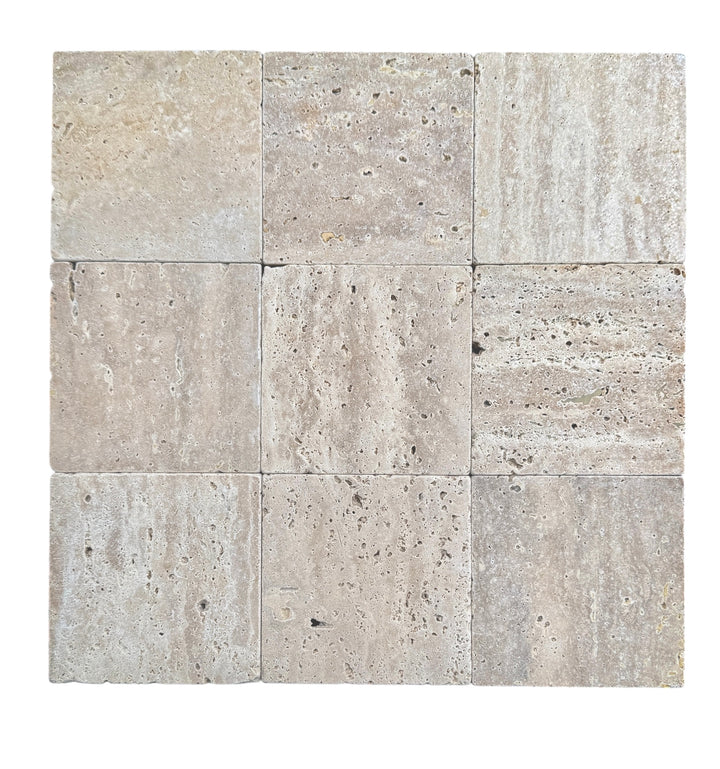 Rome Square Light Travertine Tumbled 100x100mm