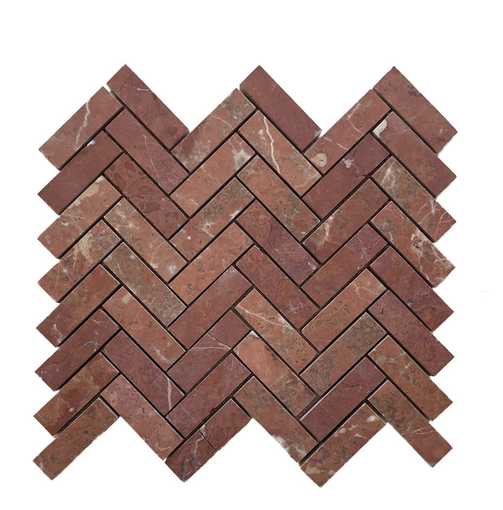 Rojo Alicante Herringbone Honed Marble Mosaic