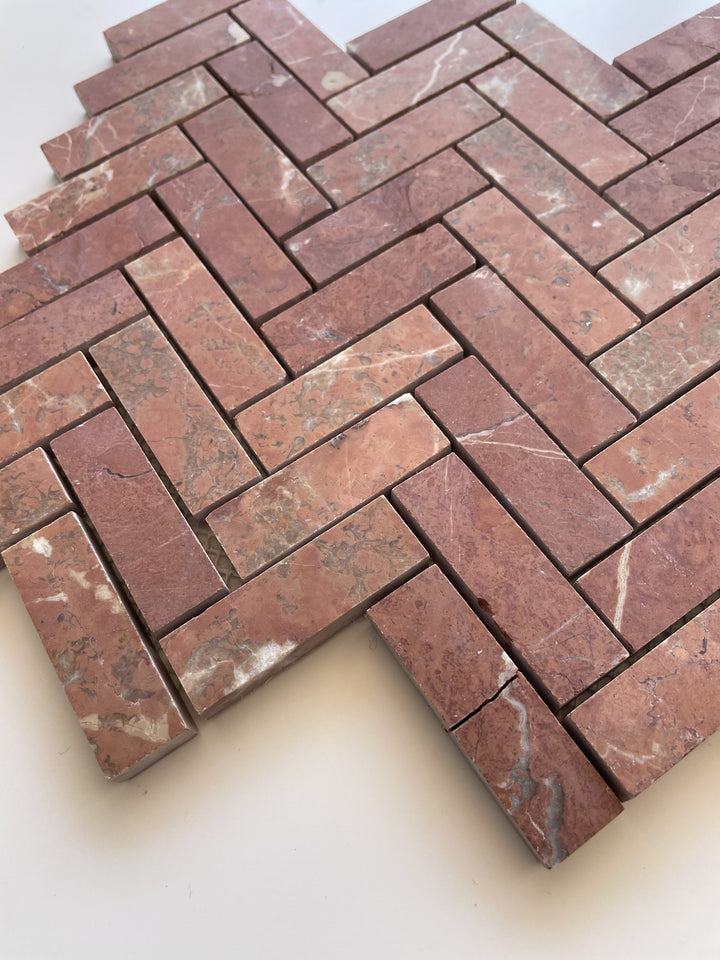 Rojo Alicante Herringbone Honed Marble Mosaic