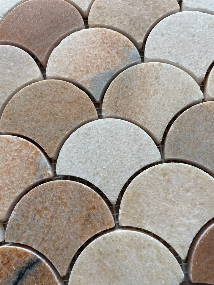 Rosa Portogallo Honed Fan Mosaic