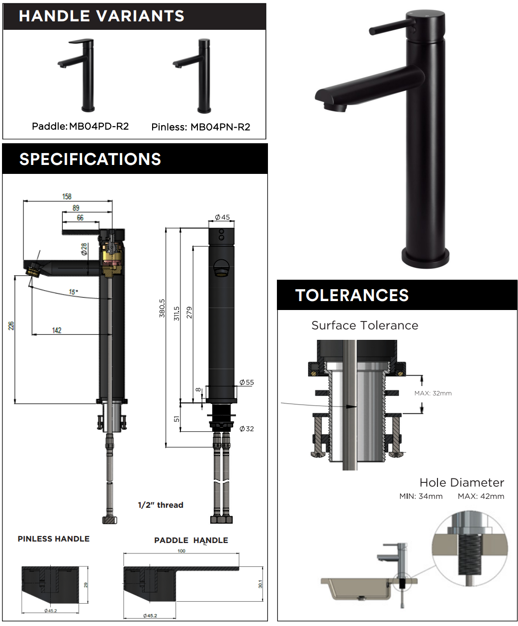 Meir Round Paddle Tall Basin Mixer