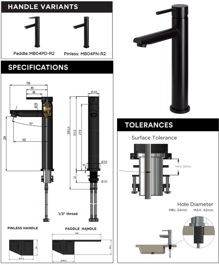 Meir Round Paddle Tall Basin Mixer