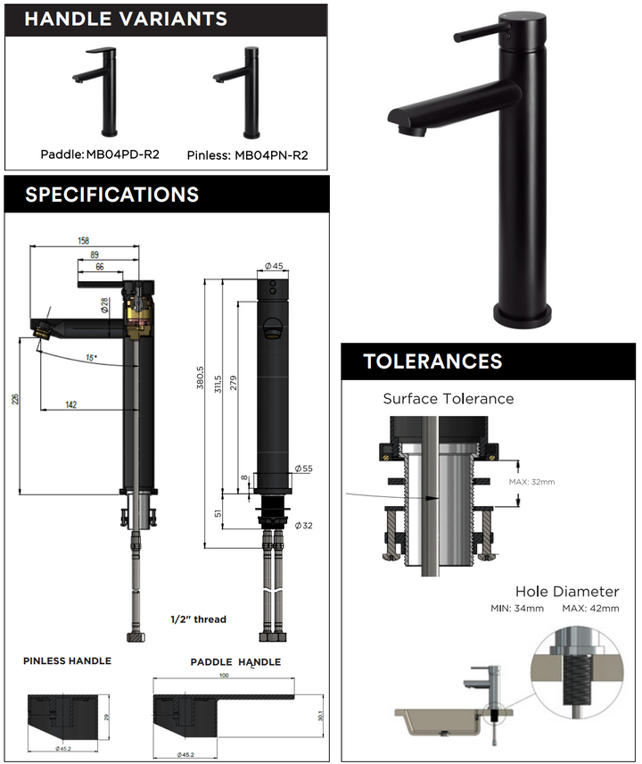 Meir Round Pinless Tall Basin Mixer