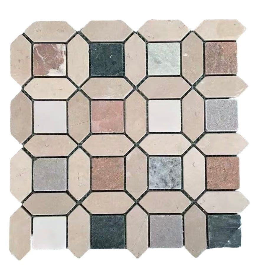 Safi Square Natural Marble Mosaic Tumbled 266x266mm