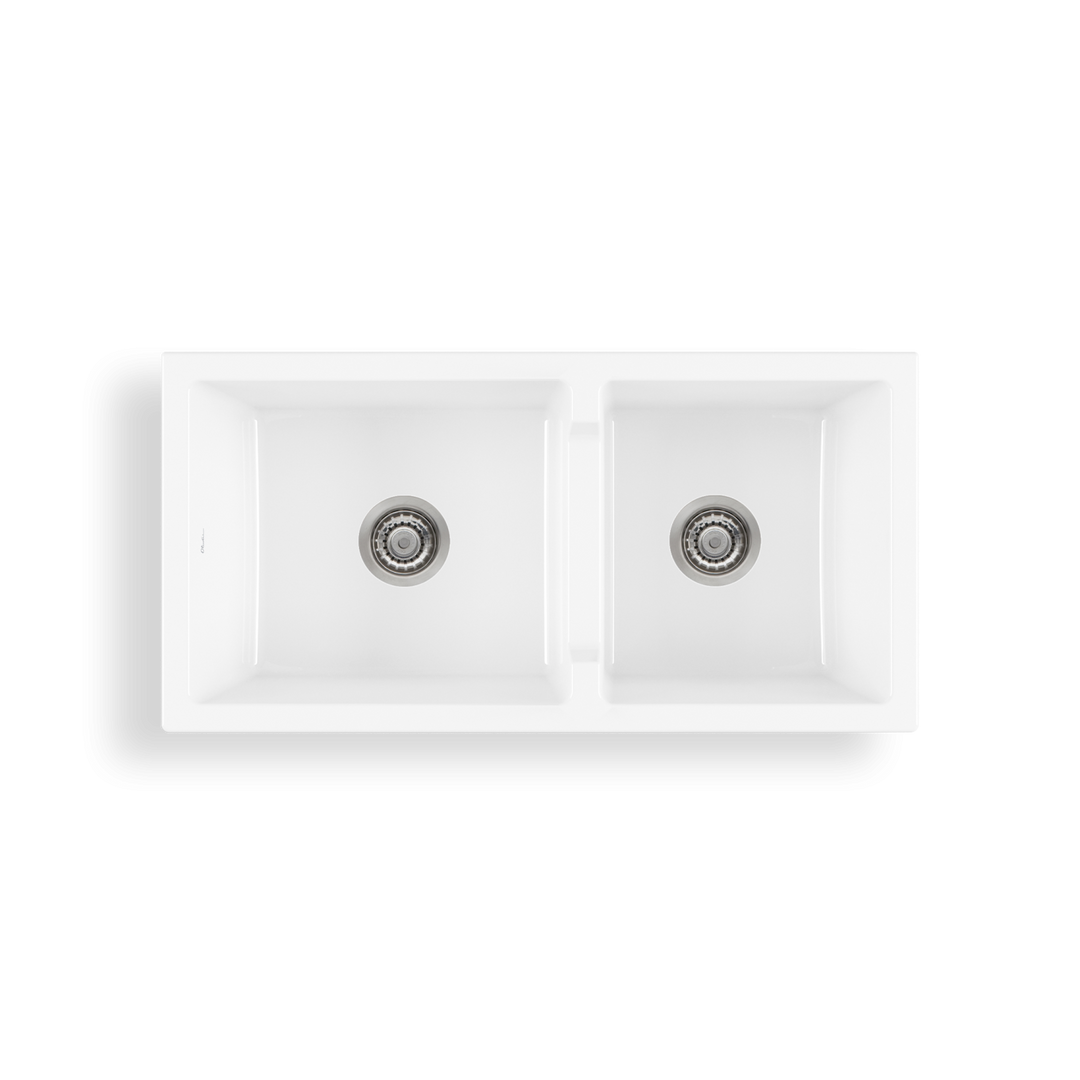 Oliveri Sicily White Fireclay Farmhouse 1 & 3/4 Bowl Counter Top or Undermount Sink