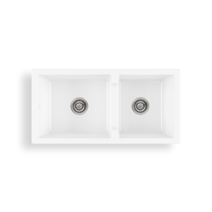 Oliveri Sicily White Fireclay Farmhouse 1 & 3/4 Bowl Counter Top or Undermount Sink