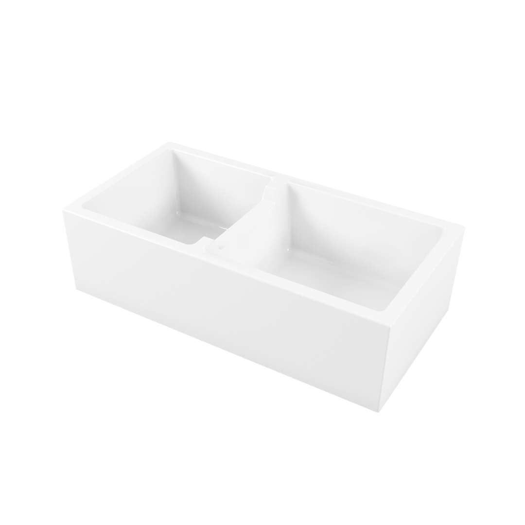Oliveri Sicily White Fireclay Farmhouse 1 & 3/4 Bowl Counter Top or Undermount Sink