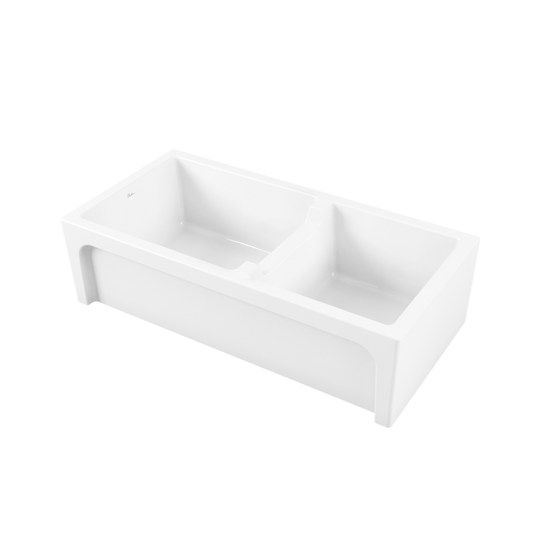 Oliveri Sicily White Fireclay Farmhouse 1 & 3/4 Bowl Counter Top or Undermount Sink
