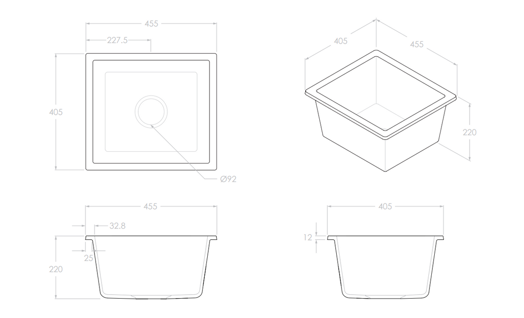 ADP Bellevue Small Rectangular Sink Matte White