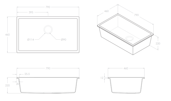 ADP Bellevue Large Rectangular Sink Matte White