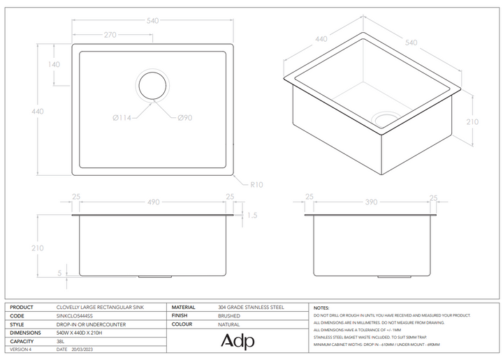 ADP Clovelly Large Rectangular Sink