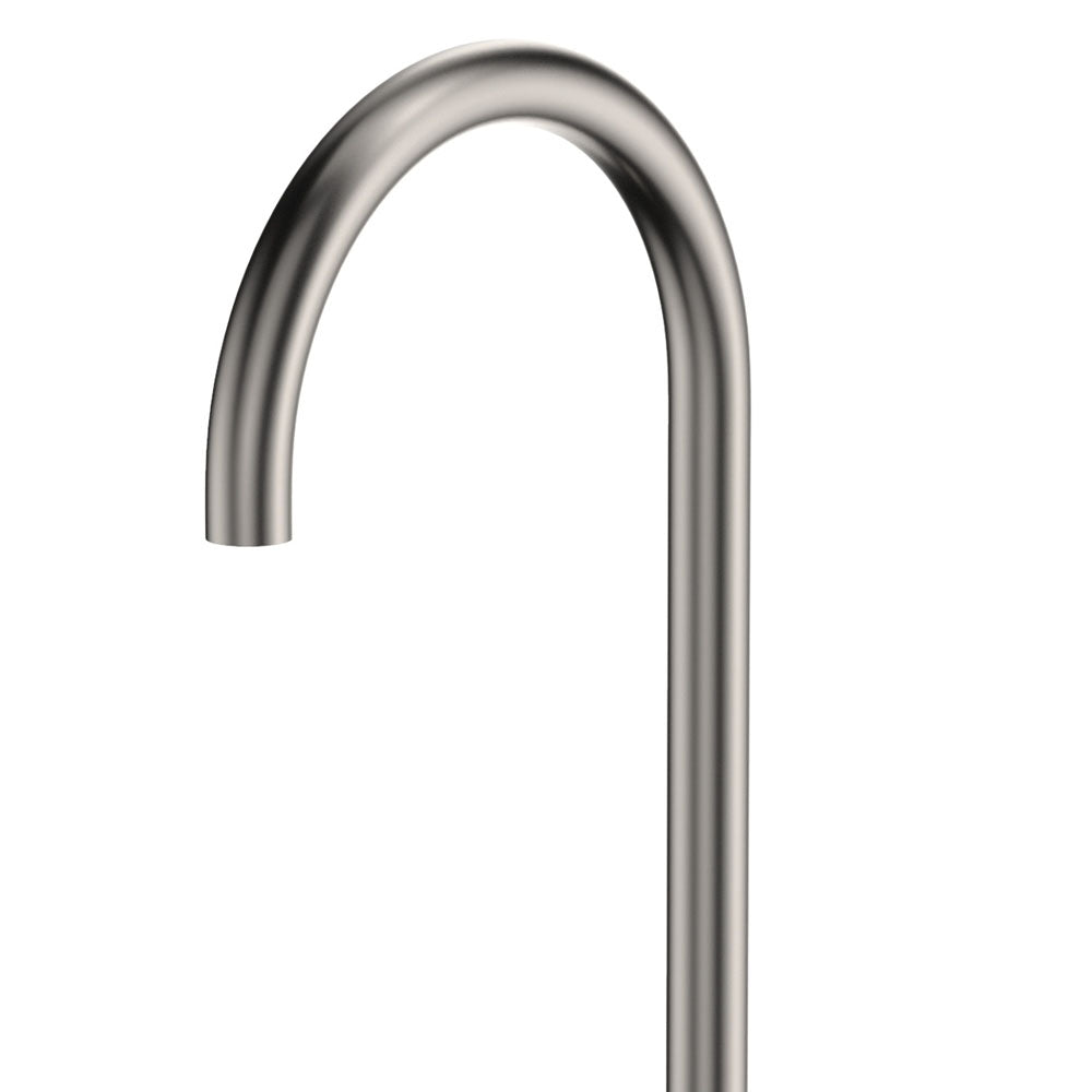 Fienza Kaya Gooseneck Floor Mounted Bath Outlet, Brushed Nickel