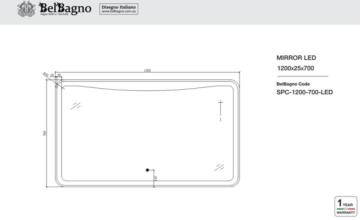 BelBagno LED Mirror Sensor Switch 1200mm