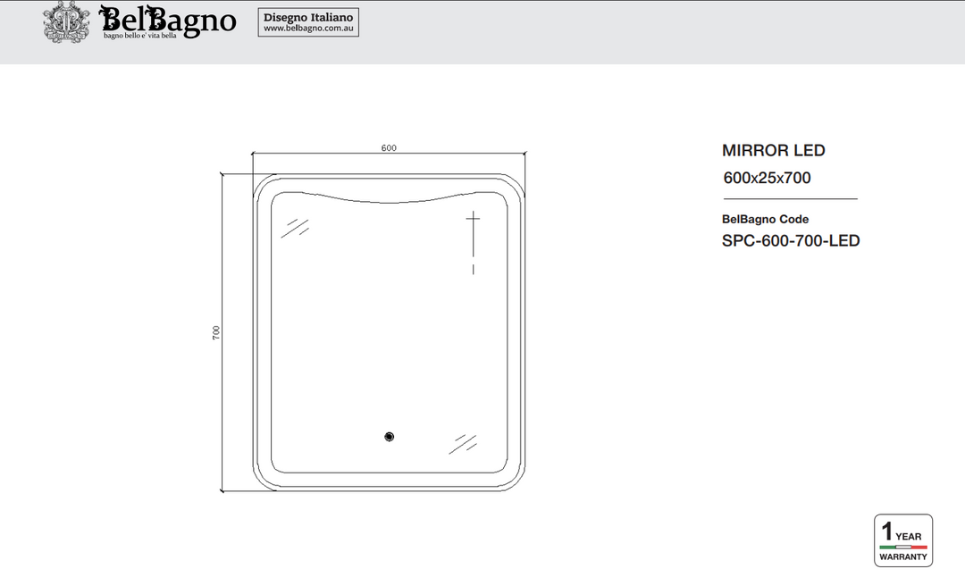 BelBagno LED Mirror Sensor Switch 600mm