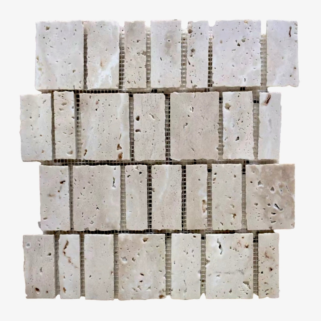 Italian White Travertine Split Natural Stone Honed Mosaic