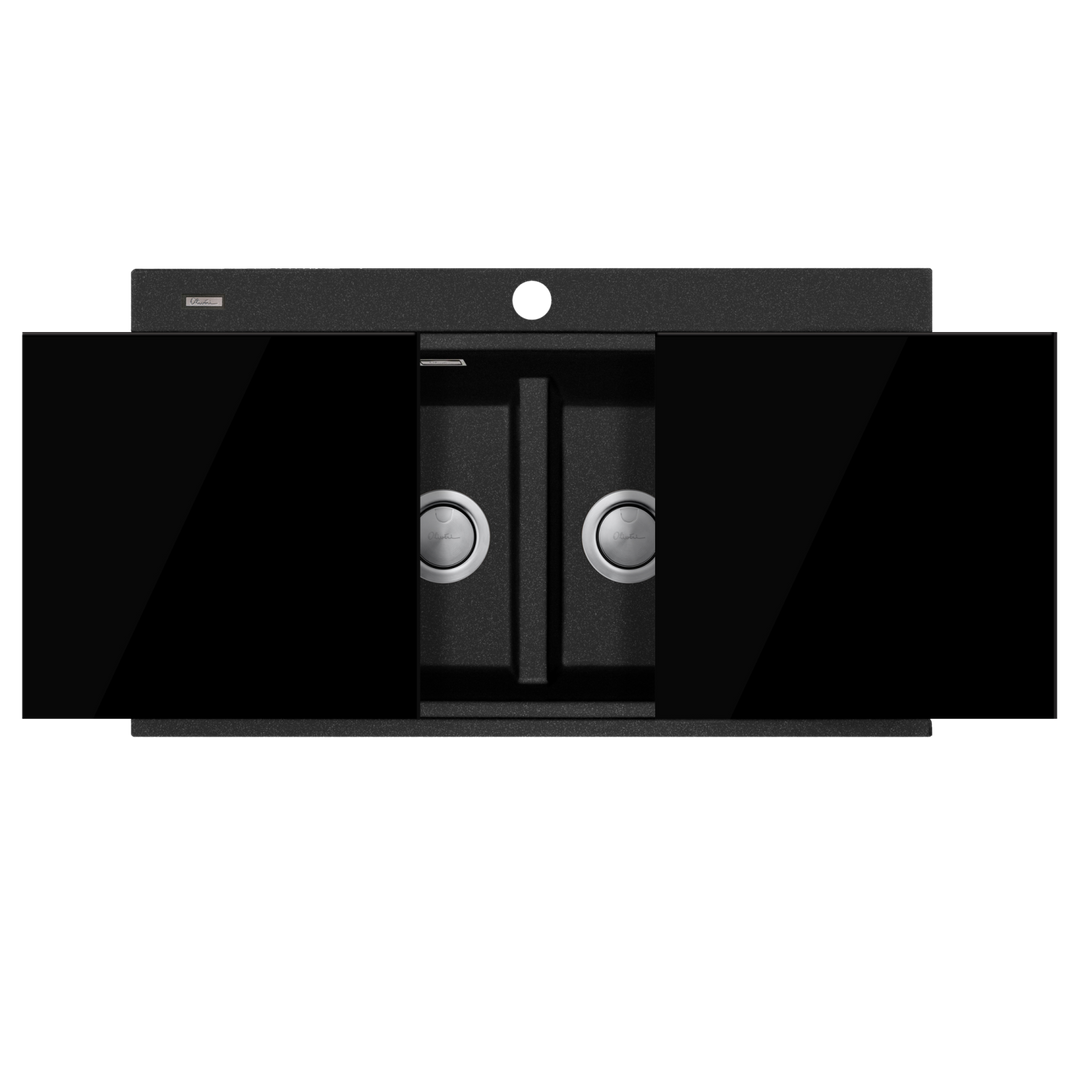 Oliveri Santorini Black Double Bowl Topmount Sink With Glass Top