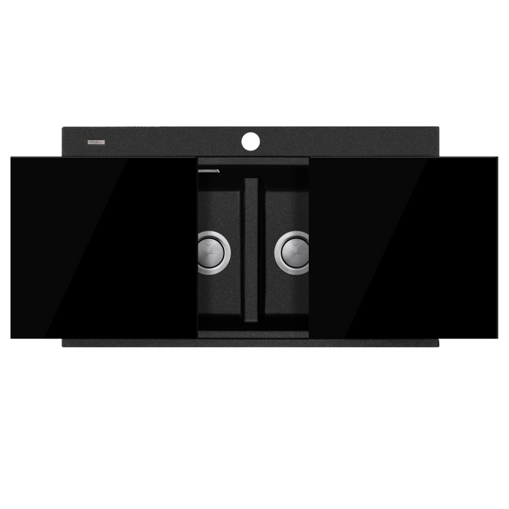 Oliveri Santorini Black Double Bowl Topmount Sink With Glass Top