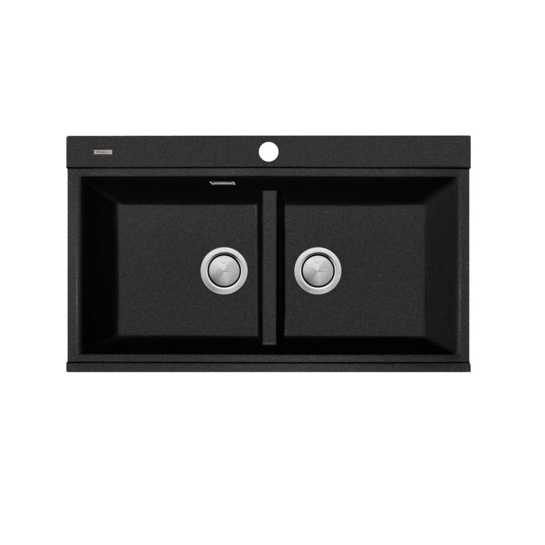 Oliveri Santorini Black Double Bowl Topmount Sink With Glass Top