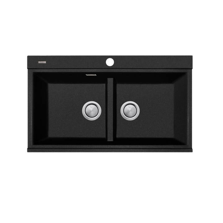 Oliveri Santorini Black Double Bowl Topmount Sink With Glass Top