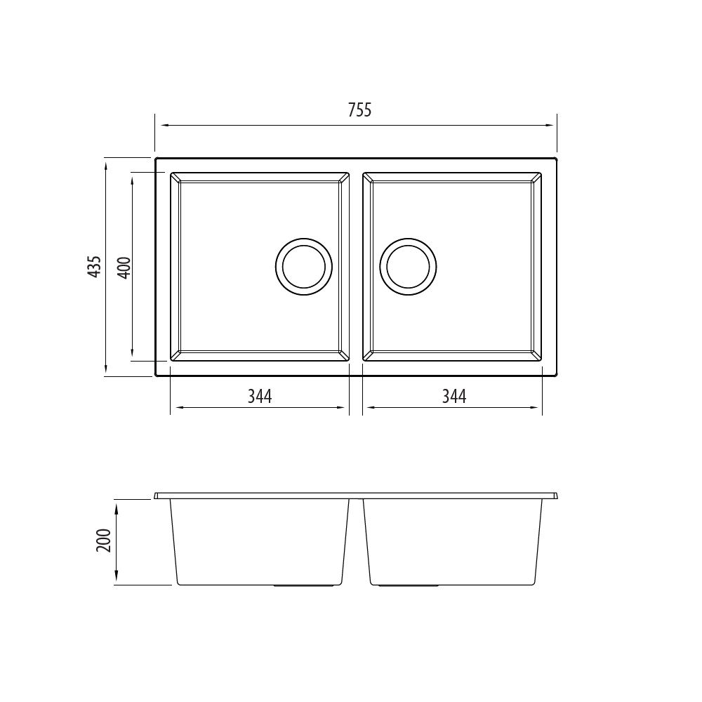 Oliveri Santorini Black Piccolo Double Bowl Undermount Sink