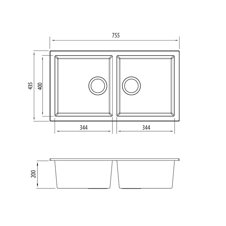 Oliveri Santorini Black Piccolo Double Bowl Undermount Sink