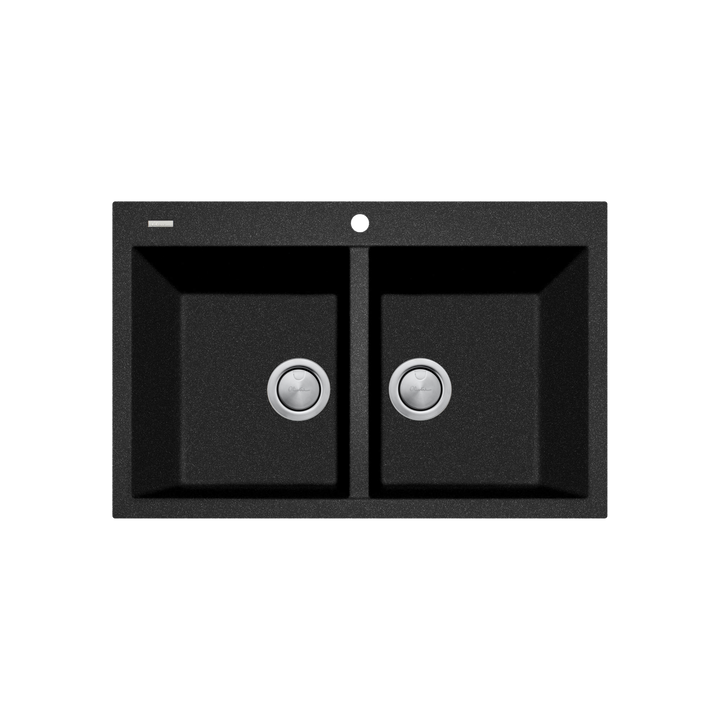 Oliveri Santorini Black Piccolo Double Bowl Topmount Sink