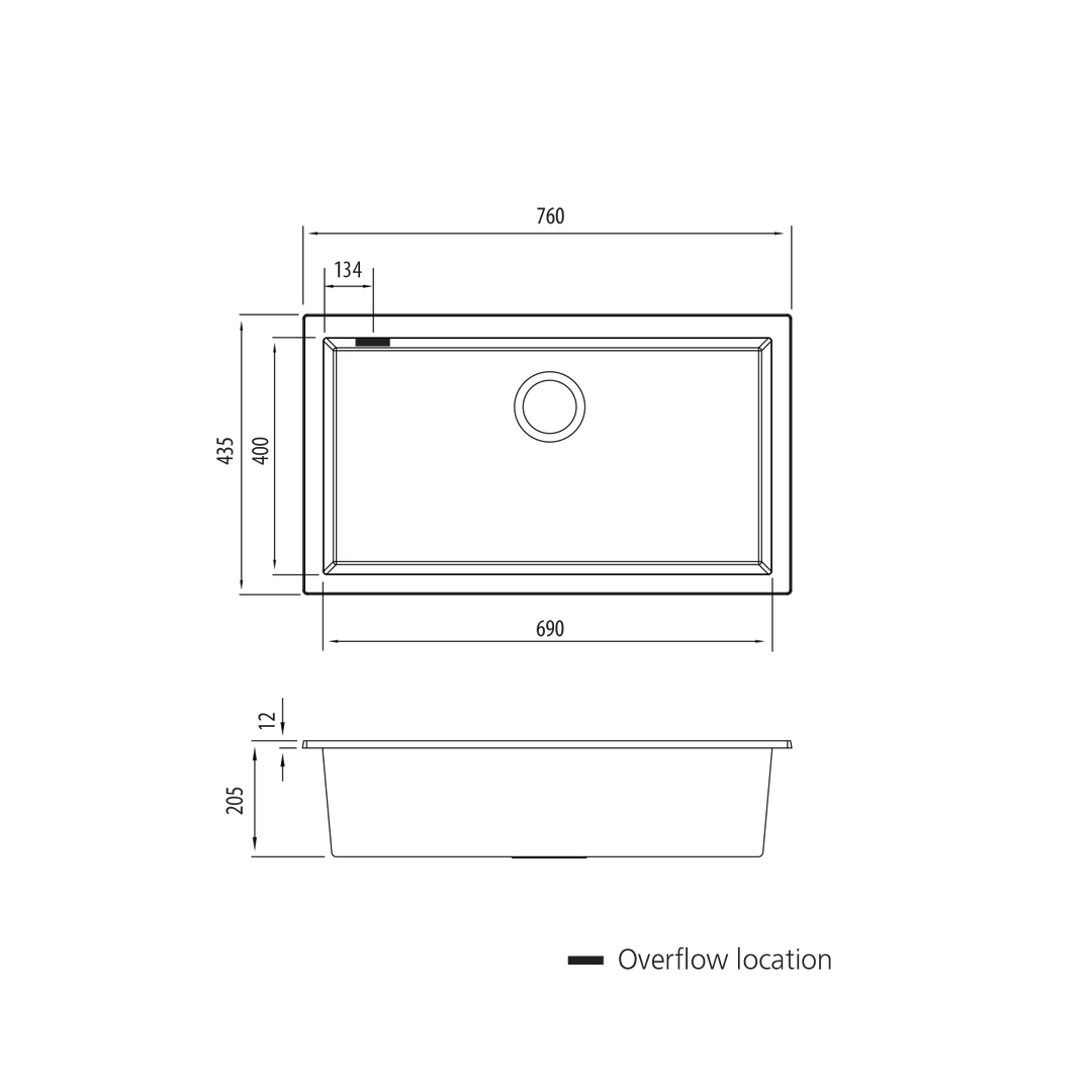Oliveri Santorini Black Mega Bowl Undermount Sink