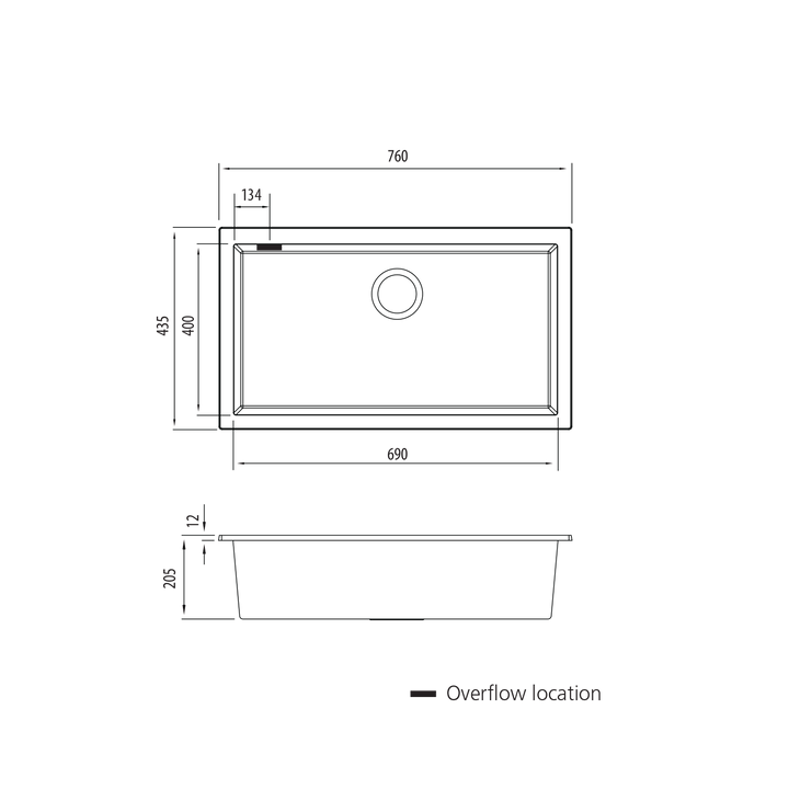 Oliveri Santorini Black Mega Bowl Undermount Sink