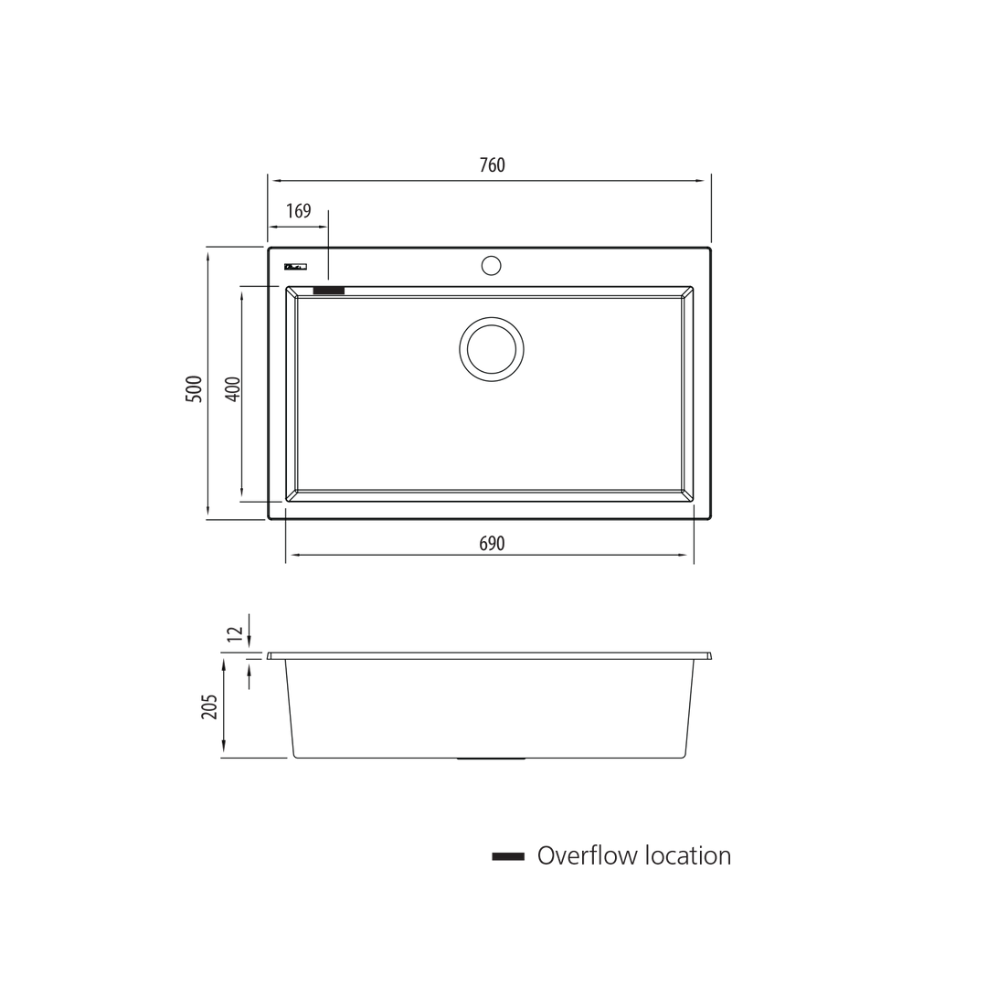 Oliveri Santorini Black Mega Bowl Topmount Sink