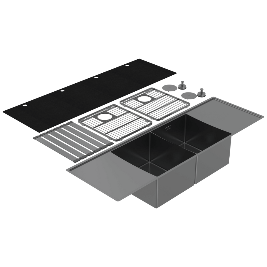 Abey Alfresco 400 Double Bowl Sink with Drain Tray & KTA037-316-BR Kitchen Mixer