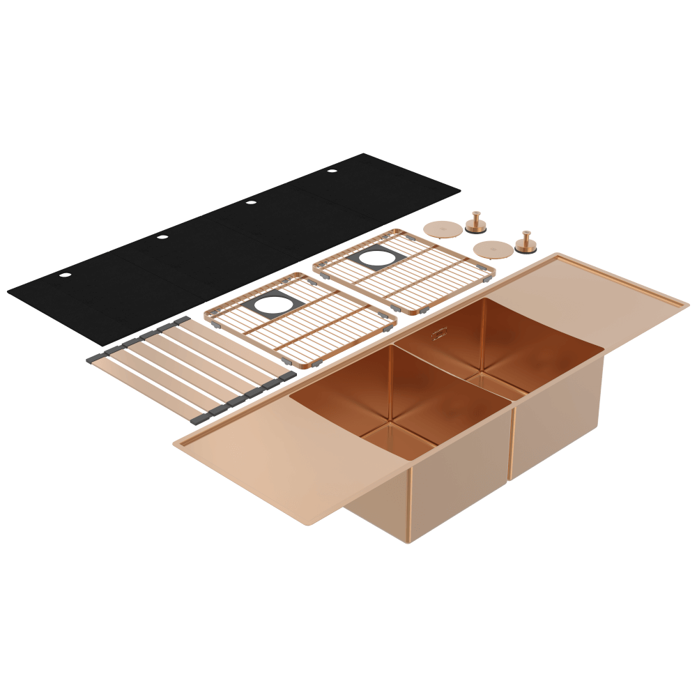 Abey Boutique Lugano Double Bowl &amp; Double Drainer Artisan Copper