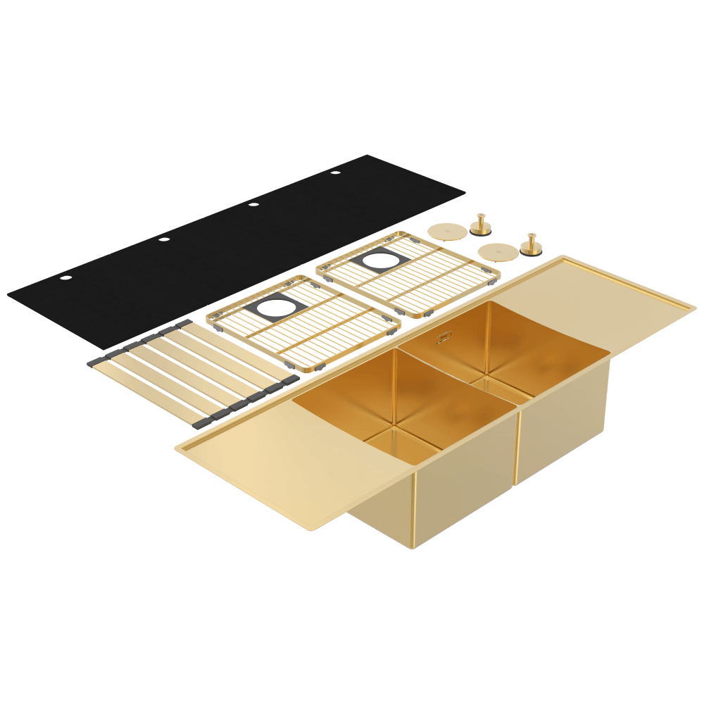 Abey Boutique Lugano Double Bowl &amp; Double Drainer Eureka Gold
