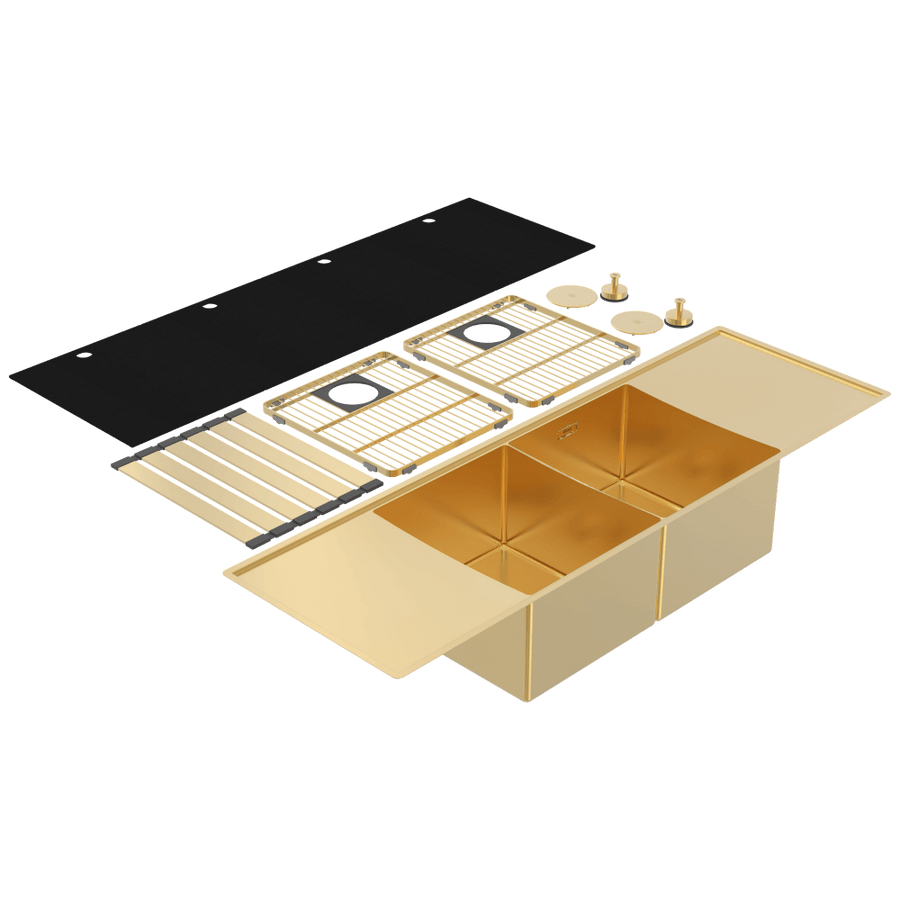 Abey Alfresco 400 Double Bowl Sink with Drain Tray & KTA037-316-BR Kitchen Mixer