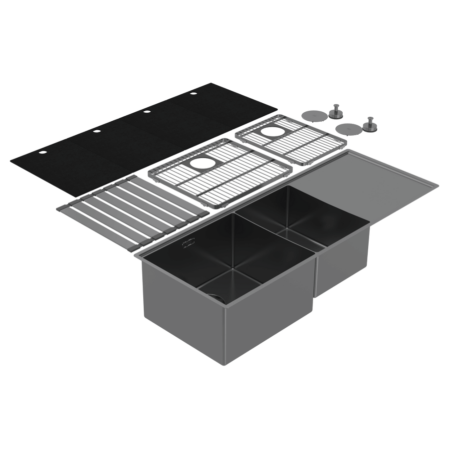 Abey Alfresco 400 Double Bowl Sink with Drain Tray & KTA037-316-BR Kitchen Mixer