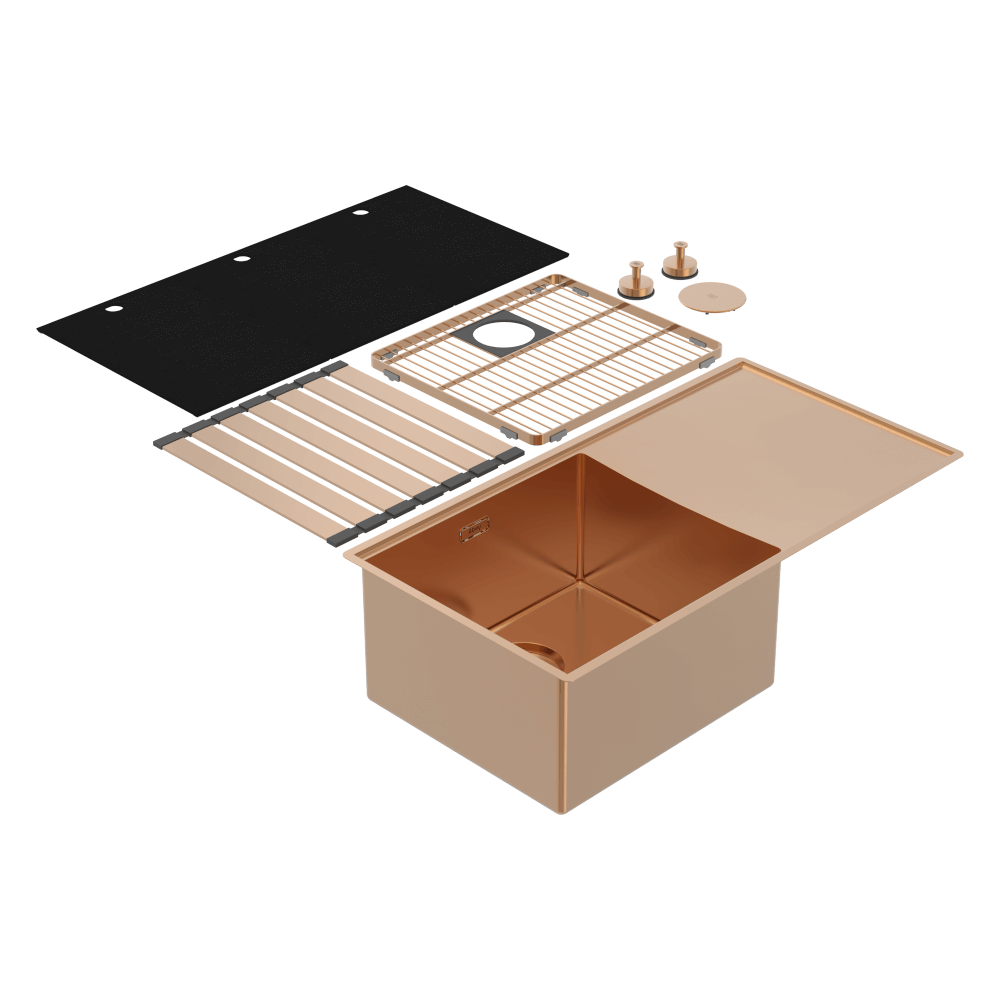 Boutique Lugano Single Bowl &amp; Drainer Left Hand Bowl Artisan Copper
