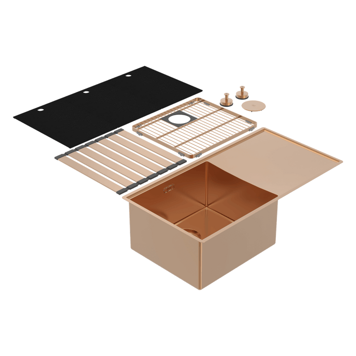 Boutique Lugano Single Bowl &amp; Drainer Left Hand Bowl Artisan Copper