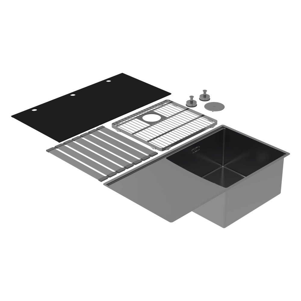 Abey Boutique Lugano Single Bowl &amp; Drainer Right Hand Bowl Black Pearl