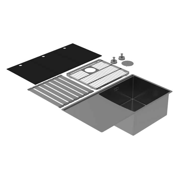 Abey Boutique Lugano Single Bowl &amp; Drainer Right Hand Bowl Black Pearl
