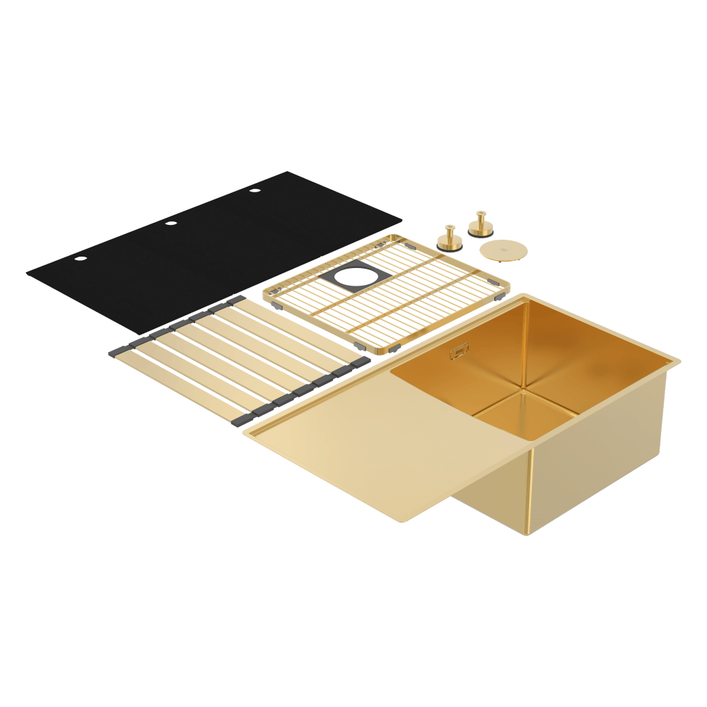 Abey Boutique Lugano Single Bowl &amp; Drainer Right Hand Bowl Eureka Gold