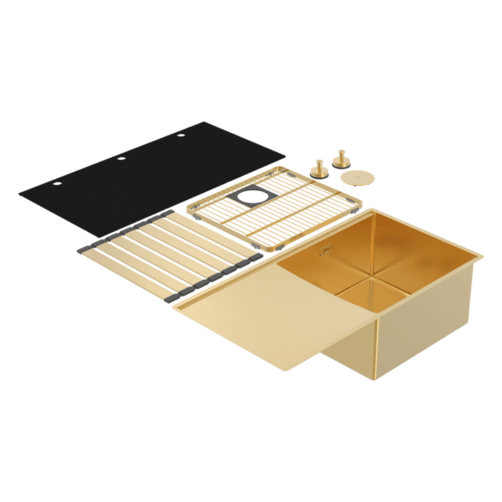 Abey Boutique Lugano Single Bowl &amp; Drainer Right Hand Bowl Eureka Gold