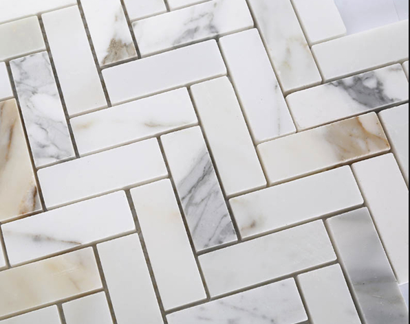 Calacatta Gold Marble Herringbone Honed Mosaic