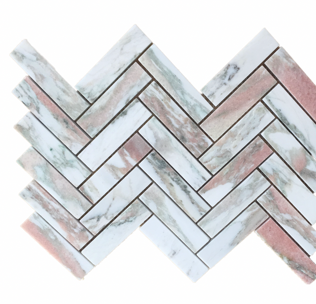 Norwegian Rose Marble Herringbone Mosaic