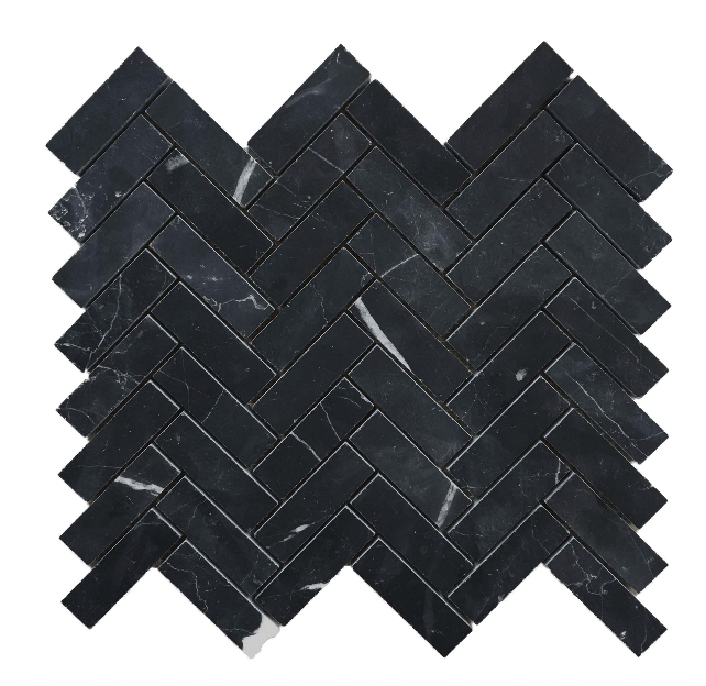 Nero Marquina Herringbone Mosaic