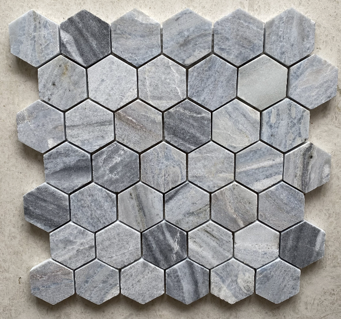 Nestos Blue Honed Hexagon Mosaic