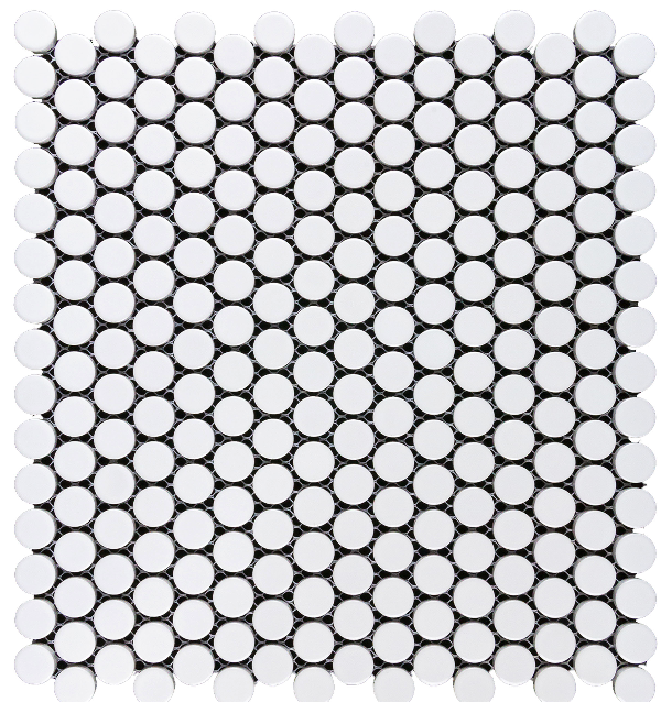 Gloss and Matt White Mix Penny Round Mosaic