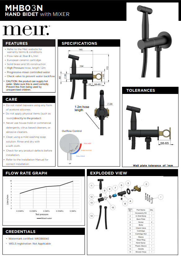 Meir Bidet Spray with Mixer