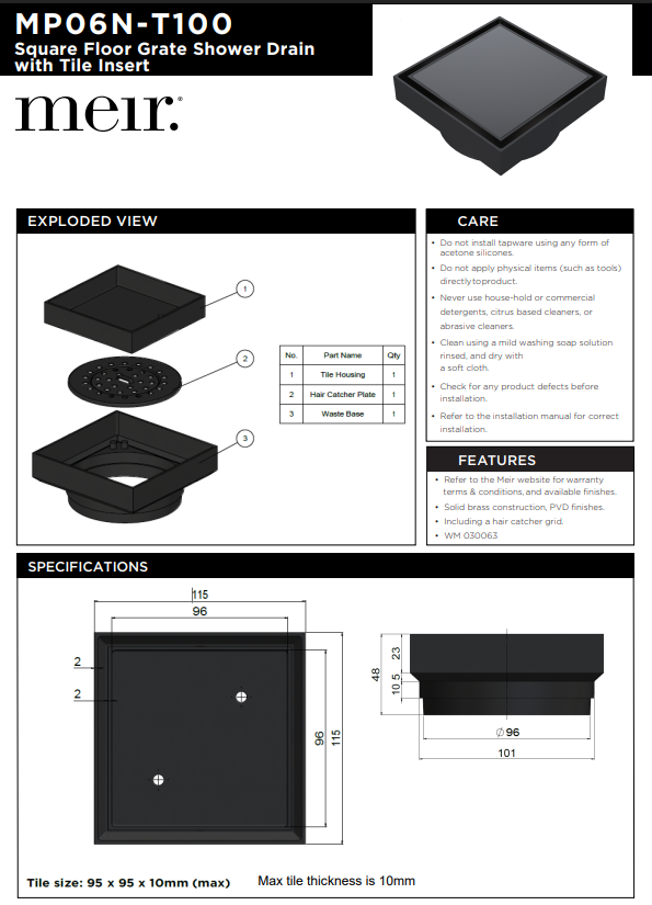 Meir Shower Waste with Tile Insert